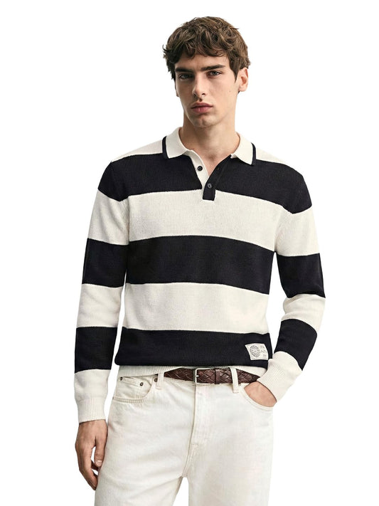 The Indian Garage Co Mens Slim Fit Long Sleeves Striped Polo T-Shirt