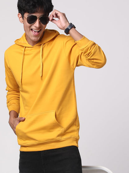 ADRO Mens Cotton Solid Hoodie Sweatshirts (H23-PLN-MU_Mustard)