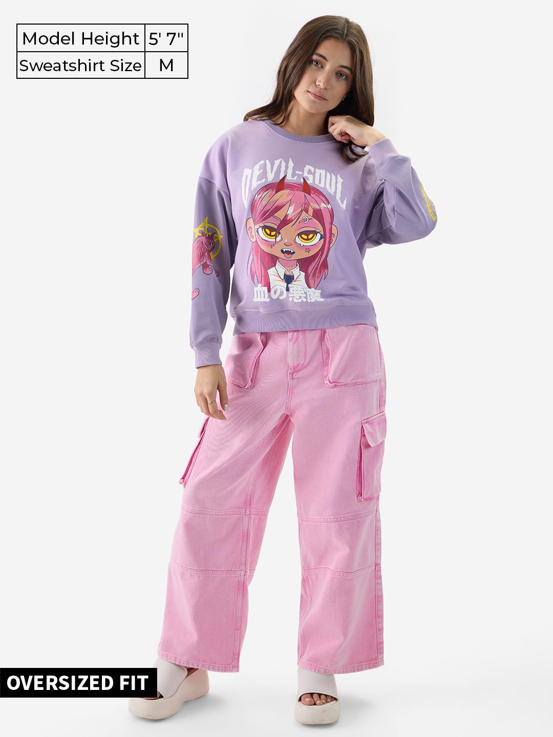 The Souled Store Devil Soul Women and Girls Long Sleeve Round Neck Purple Graphic Print Oversized Fit Sweatshirts