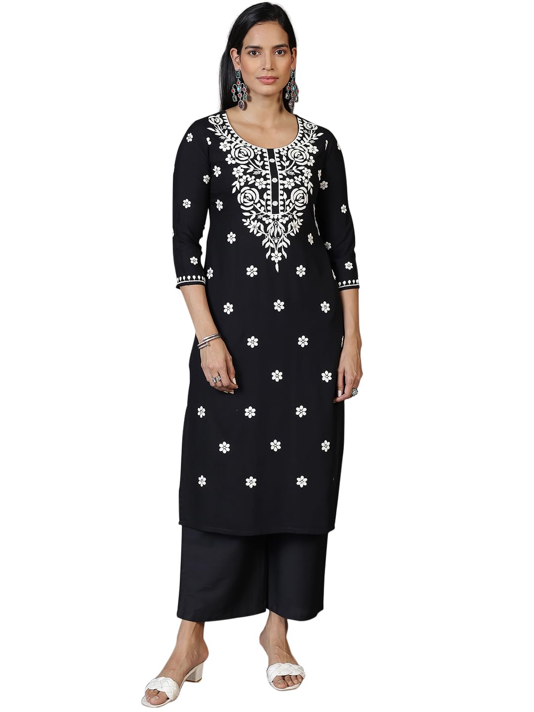 Libas WomenS Viscose Rayon Embroidered Straight Kurta (37140R_Black