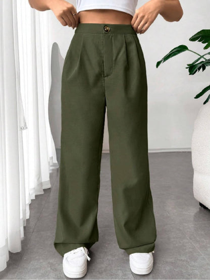 OOMPH! Womens High-Waisted Pant | Wide Leg Trousers | Korean Style Stretchable Trouser Pear Green