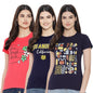 Preneum Womens Cotton Regular Fit Latest Graphic Stylish Printed Short Sleeves Casual T-Shirt || Trendy (Pack 3), Pink & Navy B
