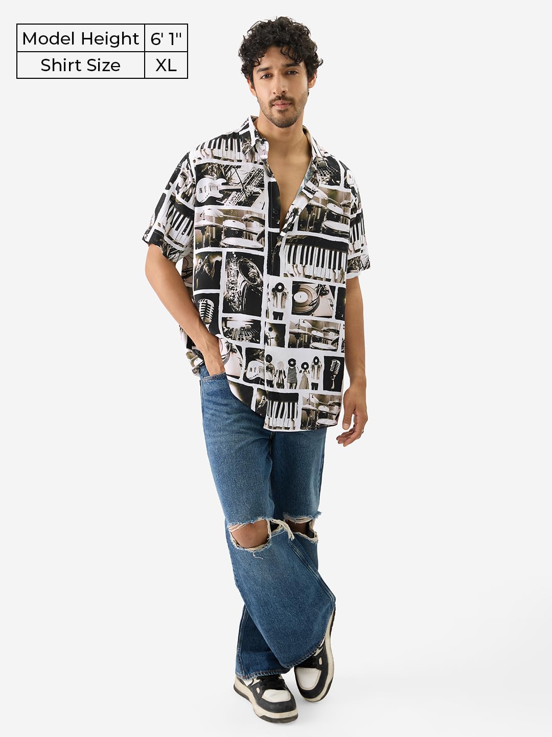 The Souled Store On Beat Men and Boys Short Sleeve Collared Neck Buttoned Front Multicolor All Over Printed Polyester Blend Over