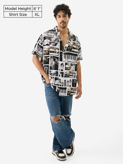 The Souled Store On Beat Men and Boys Short Sleeve Collared Neck Buttoned Front Multicolor All Over Printed Polyester Blend Over