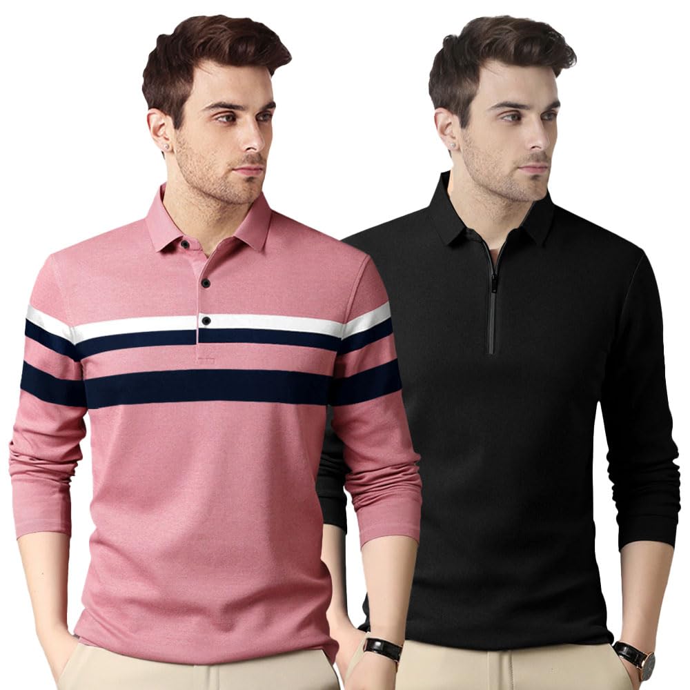 Noble Monk MenS Regular Fit Polo T Shirt |Full Sleeves |Collar Tshirts | Casual T-Shirt For Men