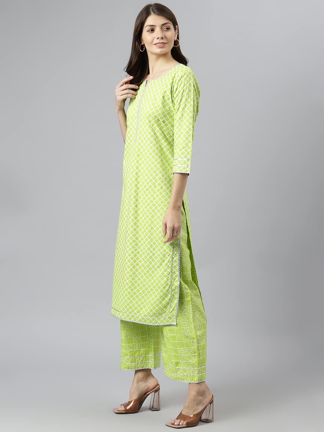 ANNI DESIGNER Women's Cotton Blend Kurta with Palazzos & Dupatta (Rust-Parrot_NEW01)
