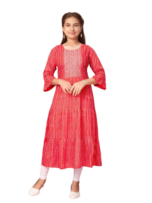 Aarika Girls Cotton Regular Tunic Shirt (New_KURTI-K-601_Red