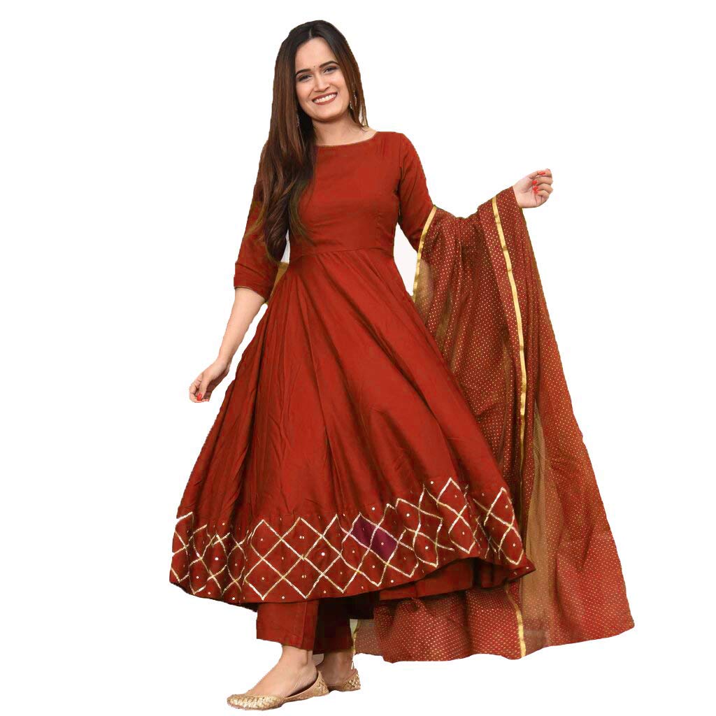 ANNI DESIGNER Womens Dusty Red Color Rayon Kurta with Dupatta (KUMT-Dress_Dusty_XXL)