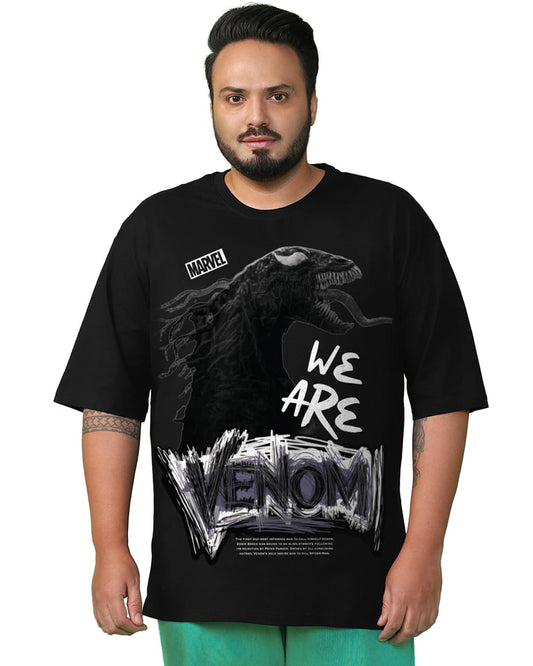 Bewakoof Official Marvel Merchandise Venom Mens Graphic Print Oversized Fit Half Sleeve Round Neck Cotton Plus Size T-Shirt_694
