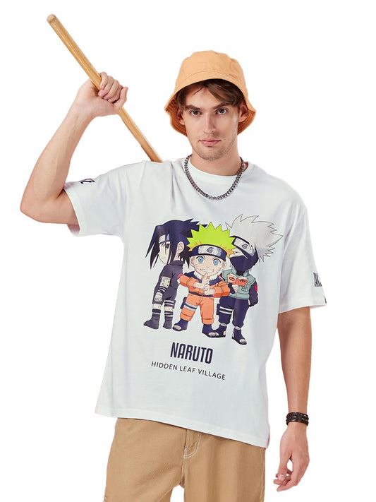 Bewakoof Official Naruto Merchandise Kakashi Mens Graphic Printed Oversized Fit Half Sleeve Round Neck Cotton Jersey T-Shirt_63