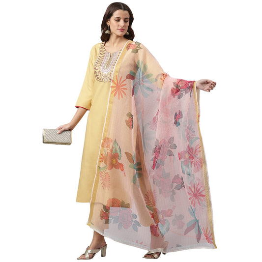 ANNI DESIGNER Women's Cotton Blend Straight Solid Kurta with Pant & Dupatta (Baruni)