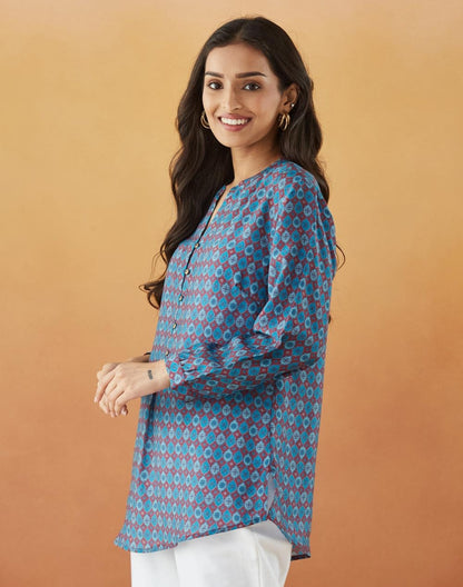 Fabindia WomenS Printed Regular Fit Tunic Top (1038747Blue_Blue