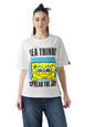 Bewakoof Official Spongebob Merchandise Womens Graphic Printed Oversized Fit Half Sleeve Round Neck Cotton Jersey T-Shirt_65129