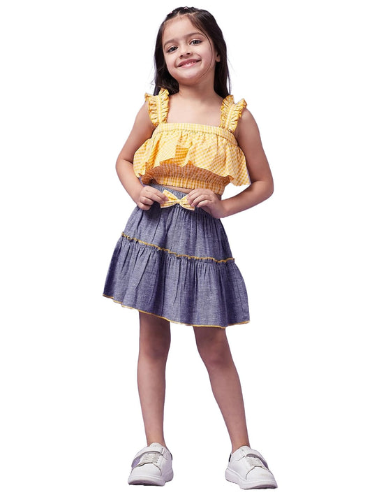 Pspeaches Cotton Blend Western Skirt Set Yellow