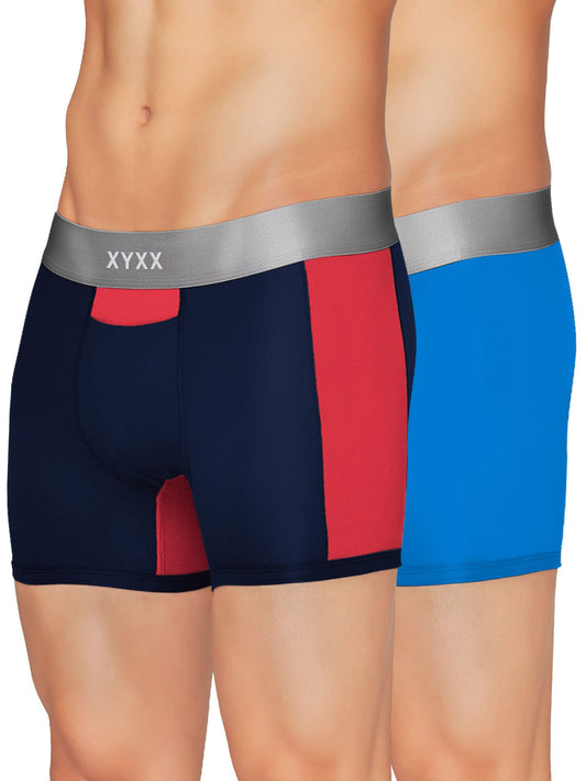XYXX Mens Underwear Illuminati IntelliSoft Antimicrobial Micro Modal Trunk Pack of 2 (Black Iris & Tango Red ; Brilliant Blue;