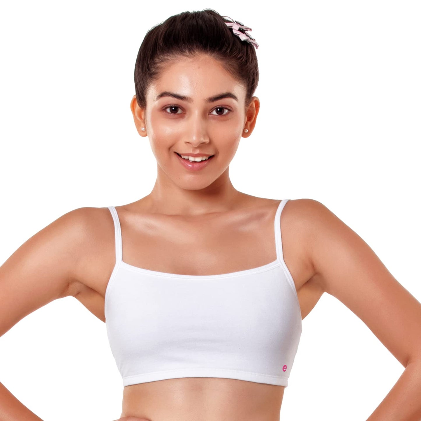 Enamor Womens Slim Strap Stretch Cotton Non-Padded Antimicrobial Beginners Slip-on Wireless Teenager Full Coverage Bra(BB02-Whi