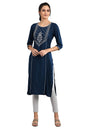 Aurelia Women Navy Blue Embroidered Kurta In Round Neckline_22Fea11731-602058_M