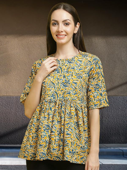Pinkimint Crape Combo Top for Women ll Stylish Casual Flared Fancy Sleeve Printed Regular Fit Top (Pack of 3)