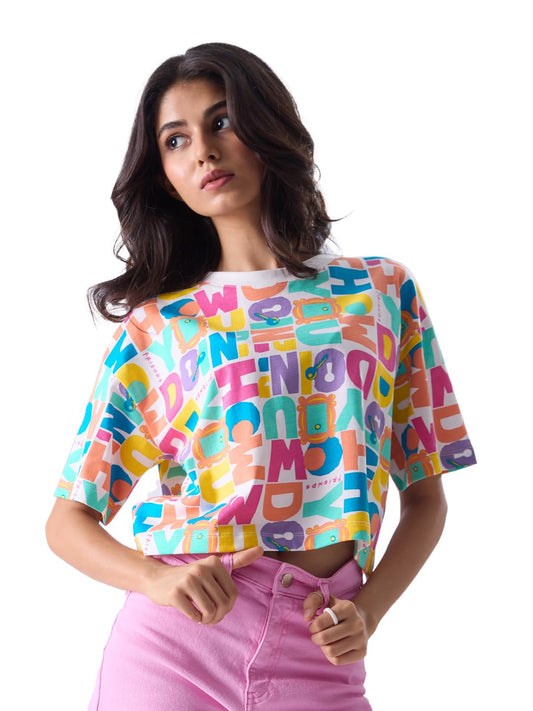 The Souled Store Misty Jade Womens Oversized Fit Graphic Printed Half Sleeve Rayon Multicolored Women Boyfriend Shirts Cropped T