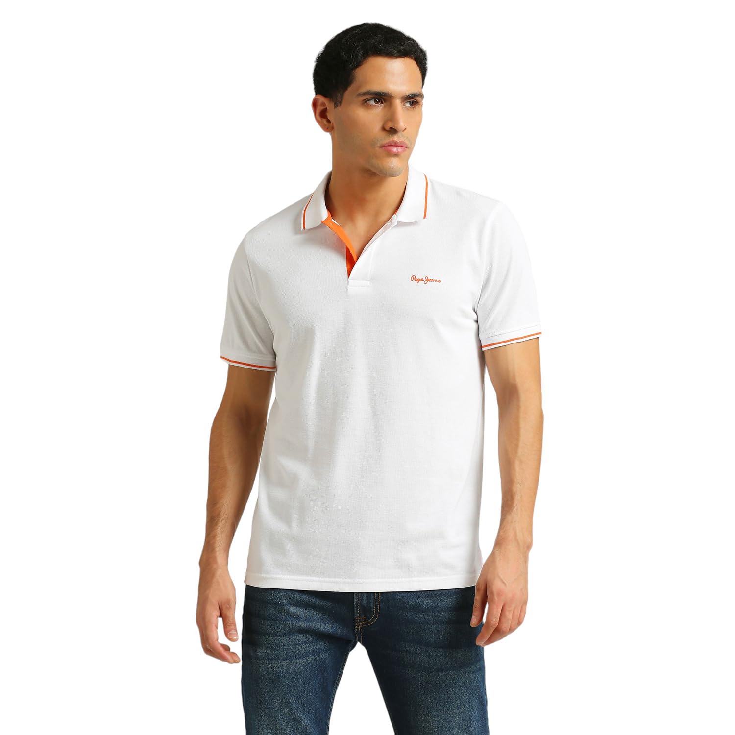 Pepe Jeans Men Cotton Blend Regular Fit Solid T-Shirts White, Large