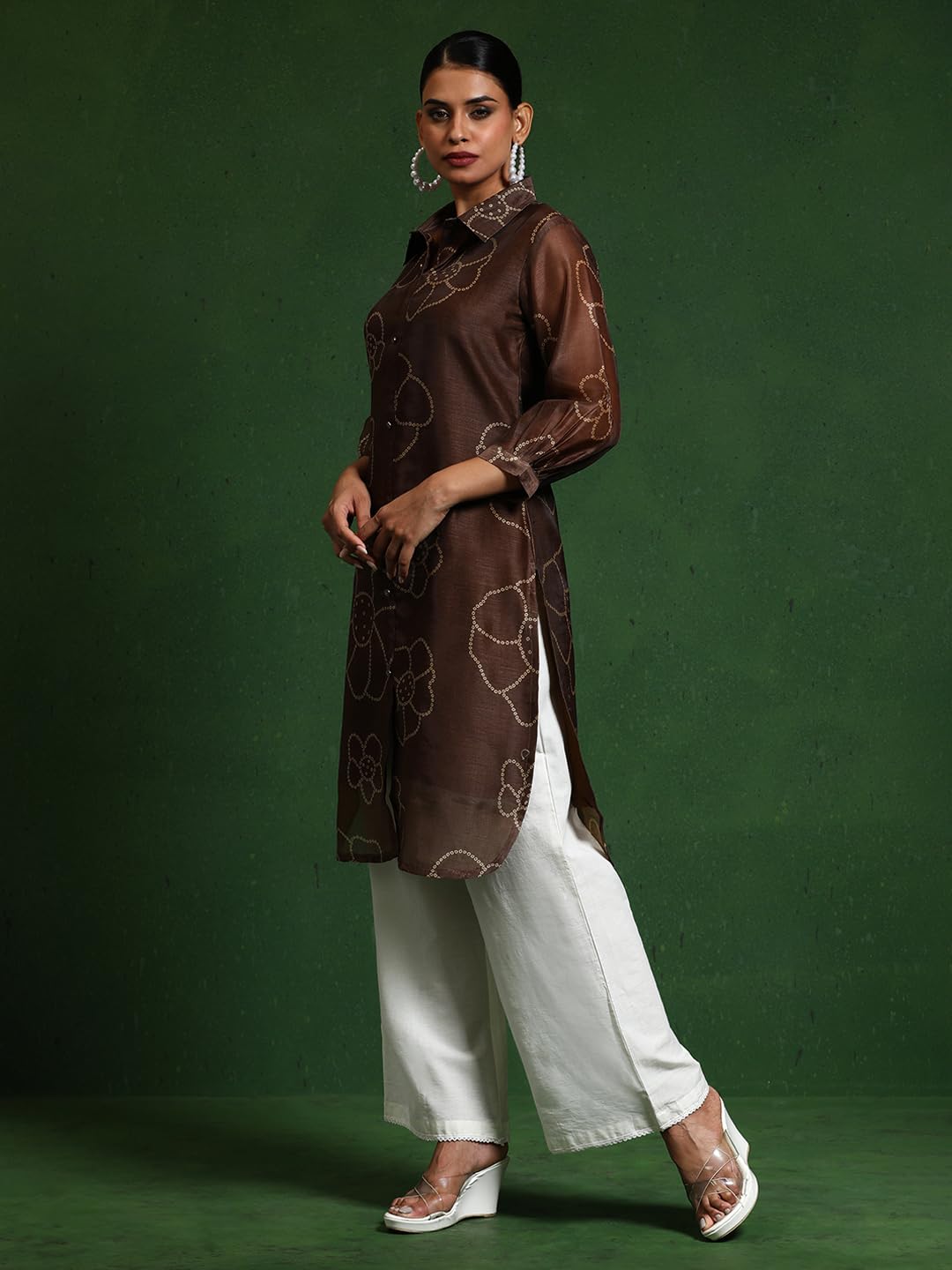 Varanga WomenS Chanderi Paisley Regular Fashion Vest (Vkur2048_Brown