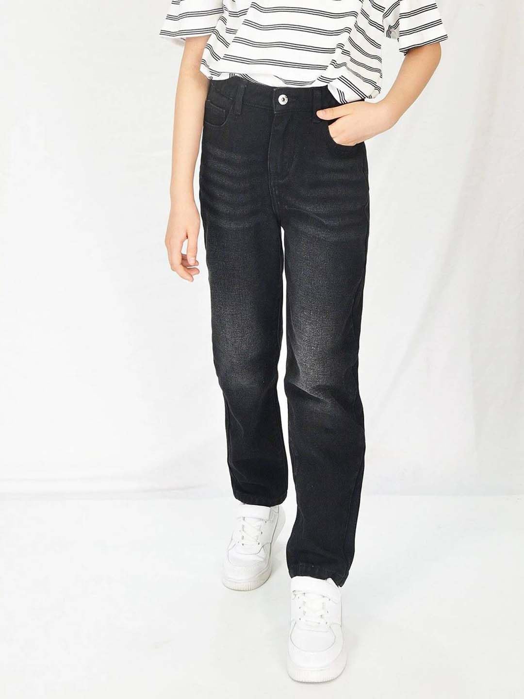 Kotty Boys Regular Fit Cotton Lycra Blend Solid Jeans Midnight Black