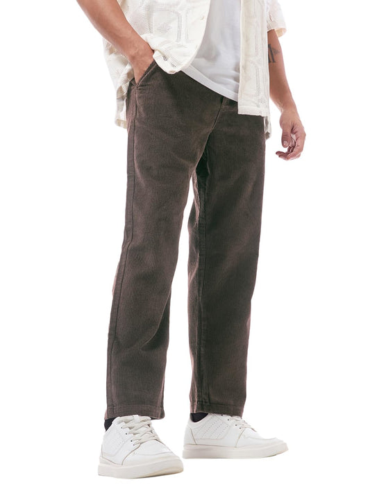 Bewakoof Mens Solid Regular Fit Cotton Pant_628720_Brown_28