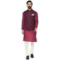 Kisah Men Maroon Off-White Solid Kurta Churidar With Nehru Jacket, Full Sleaves, Knee Length, Straight, Regular Fit, Mandarin Co