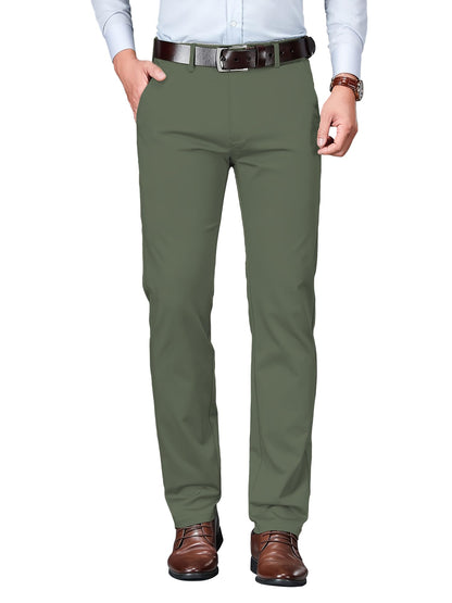 AVANOVA Mens Army Green Solid Trousers Light Business Style Slightly Stretch Straight Leg Pants for Outdoor Casual Daily (Trous