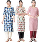 Pinkmint WomenS Crepe Printed Kurta Pant Straight Kurta Set For Women(Pack Of 3)