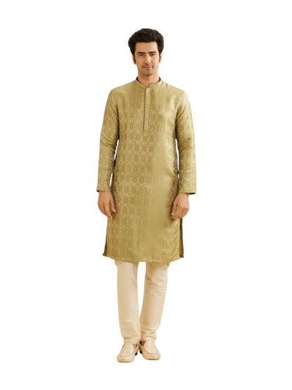Manyavar MenS Brocade Self Design Kurta Set (Green,Xxl)
