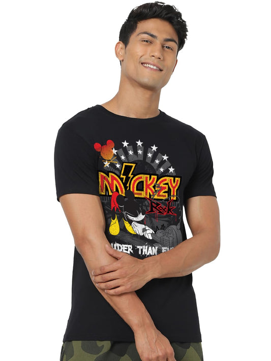 Bewakoof Official Disney Merchandise Mickey Mouse Mens Graphic Print Regular Fit Half Sleeve Round Neck Cotton T-Shirt_677468_B