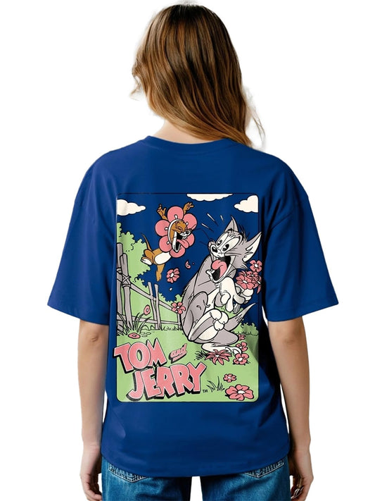 Bewakoof X Official Tom & Jerry Merchandise WomenS T&J Scare Graphic Printed 100% Cotton T-Shirt - Oversized Fit, Round Neck, Ha
