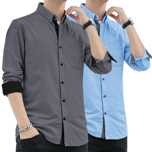 Eyebogler Men Casual Regular Fit Cotton Shirt Blue