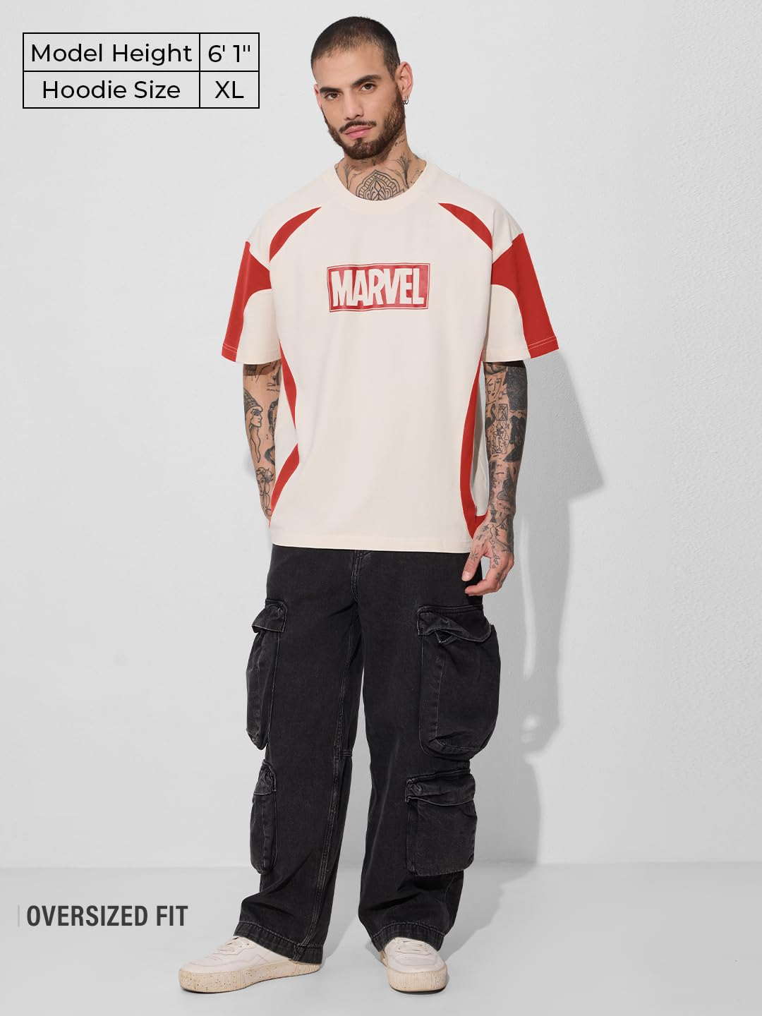 The Souled Store Official Marvel : Logo Mens and Boys Oversize Fit Half Sleeves Cotton T-Shirt