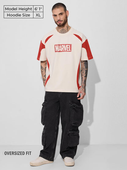 The Souled Store Official Marvel : Logo Mens and Boys Oversize Fit Half Sleeves Cotton T-Shirt