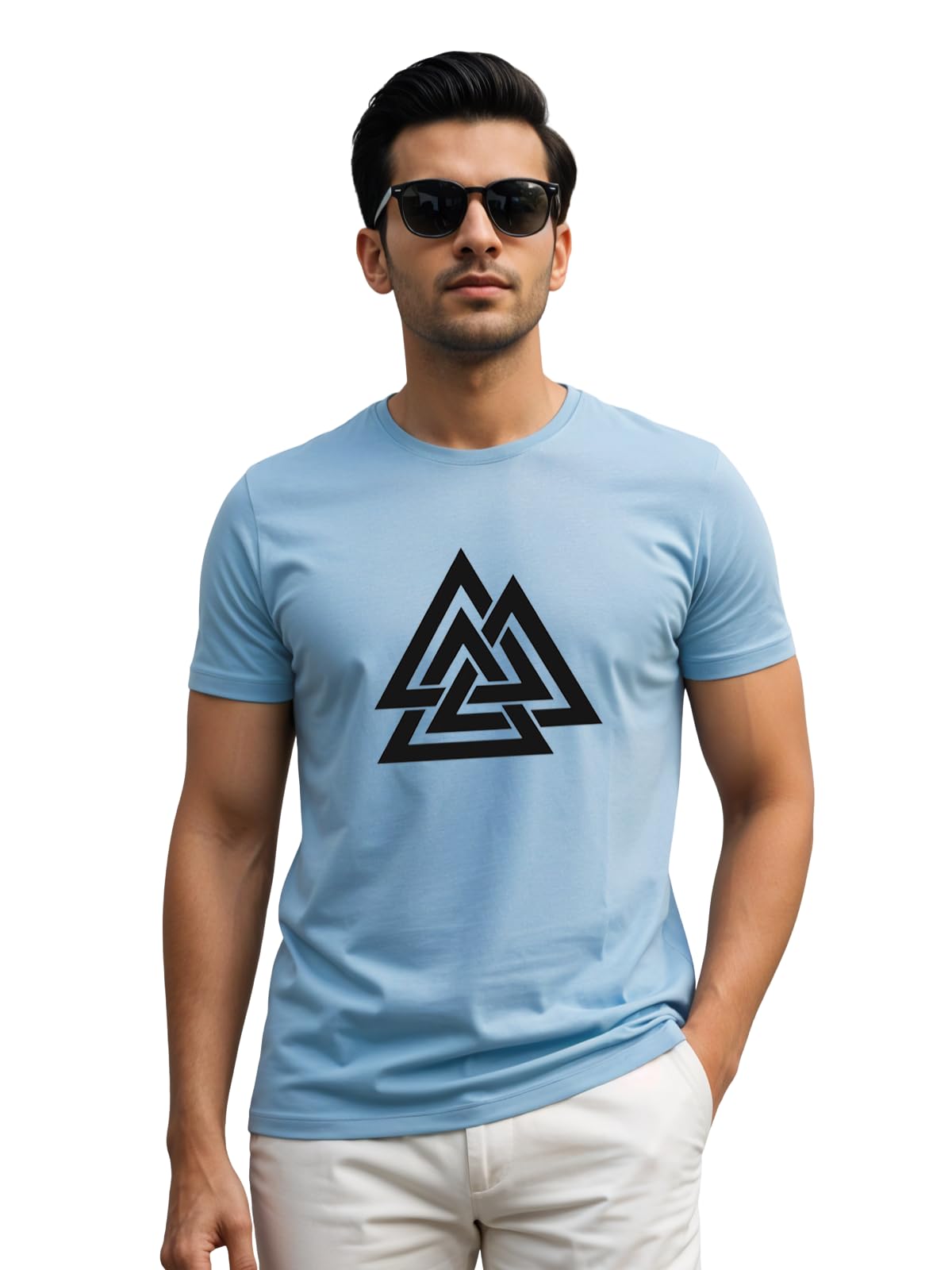 ADRO Triangle Mens Printed T-Shirt (RNR-M-TKT-SK_SkyBlue)