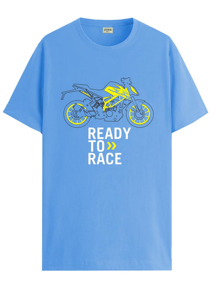 ADRO Men's Biker Design Printed 100% Cotton T-Shirt - Regular Fit, Printed T-Shirts for Men (RN24-KTM-SK_Sky Blue)