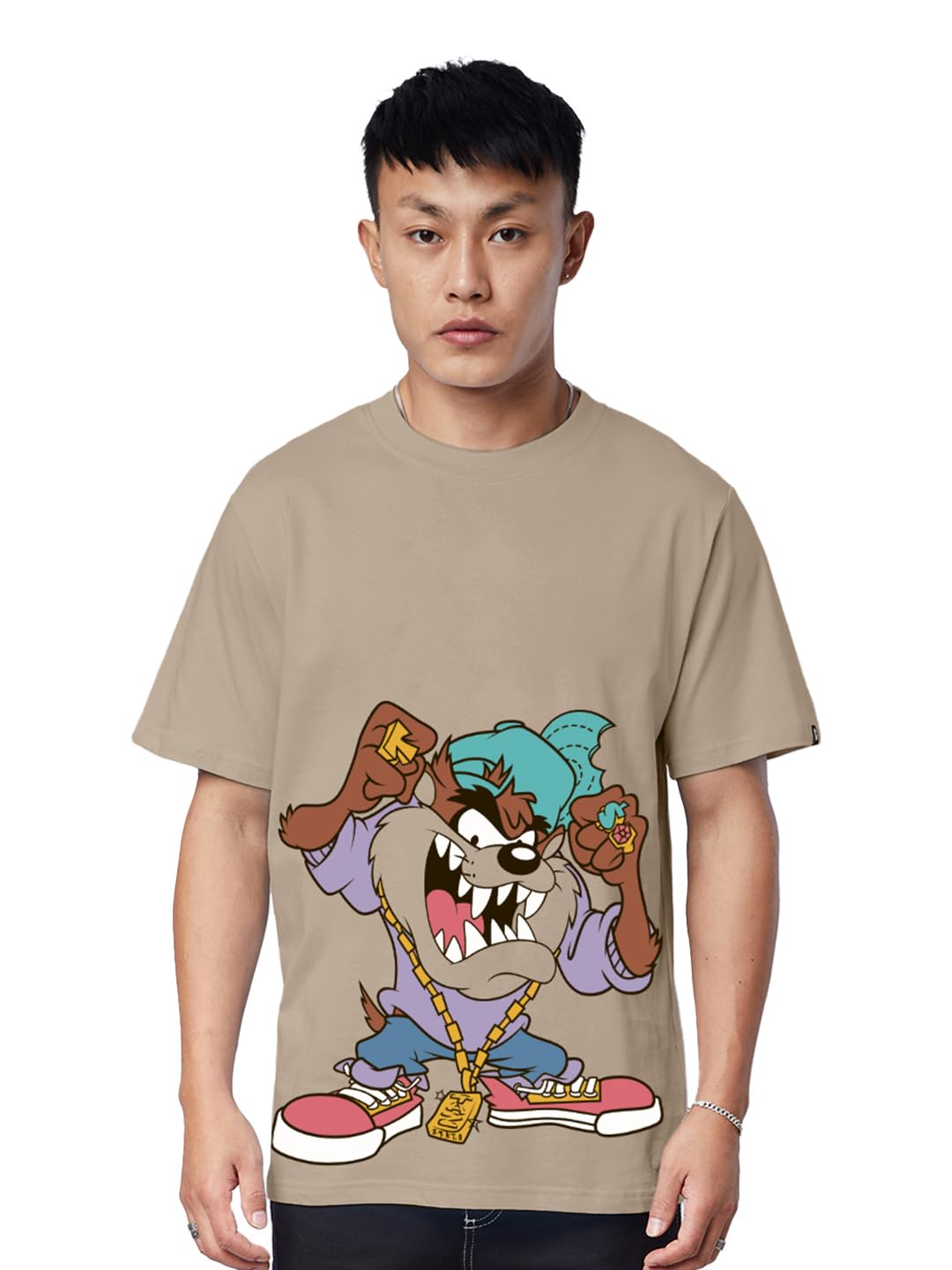 The Souled Store Official Looney Tunes: Taz Life Mens and Boys Regular fit Graphic Printed Half Sleeve Cotton Brown Color T-Shir