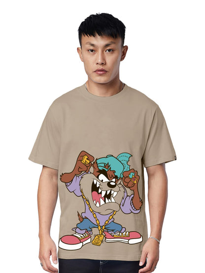 The Souled Store Official Looney Tunes: Taz Life Mens and Boys Regular fit Graphic Printed Half Sleeve Cotton Brown Color T-Shir