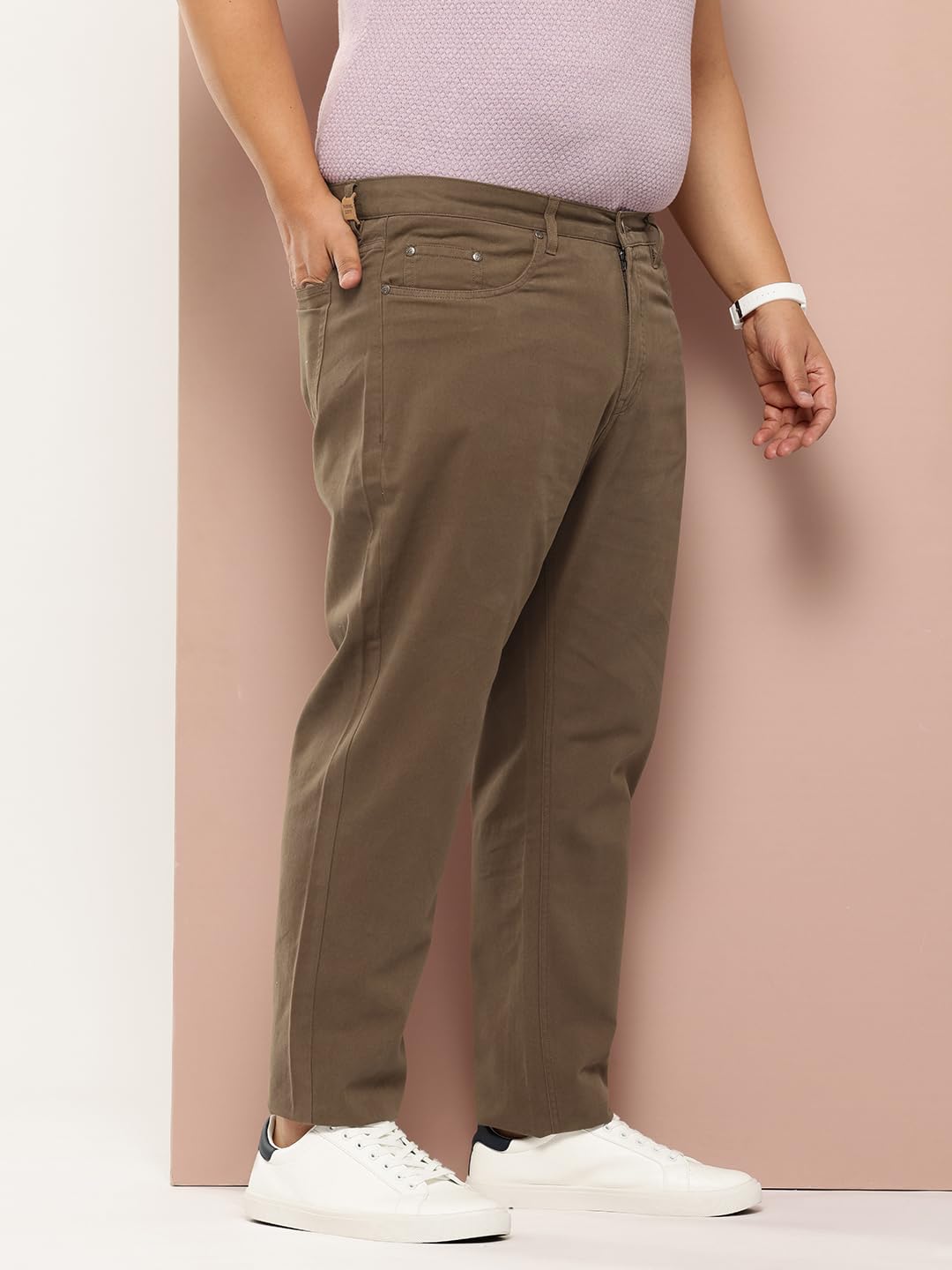 Thomas Scott Mens | Smart | Plus Size | Regular Fit | 100% Cotton | Solid | 5 Pockets | Woven | Chinos | Trouser (TSB097_DarkKh