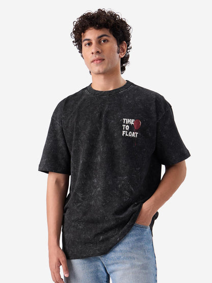 The Souled Store Official Pennywise: Time to Float Men and Boys Short Sleeve Round Neck Grey Graphic Printed Cotton Oversized T-