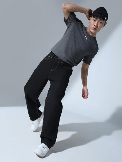 Hubberholme Men Black Cotton Relaxed Fit Mid-Rise Jeans