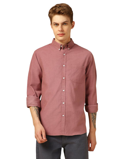 Dennis Lingo Men Relaxed Fit Cotton Full Sleeves Solid Casual Shirts Pink