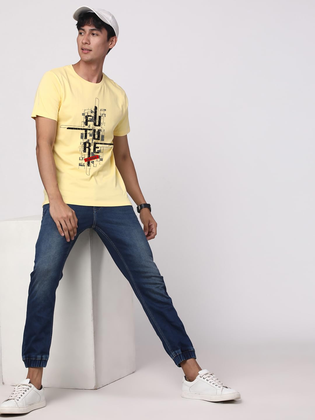 ADRO Men's Graphic Printed 100% Cotton T-Shirt - Regular Fit, Printed T-Shirts for Men (RN24-FTR-LY_Light Yellow)