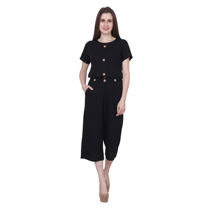 POPWINGS Casual Black Rayon Culottes with top for Women, Jumpsuit