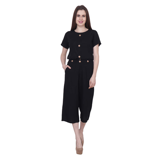 POPWINGS Casual Black Rayon Culottes with top for Women, Jumpsuit