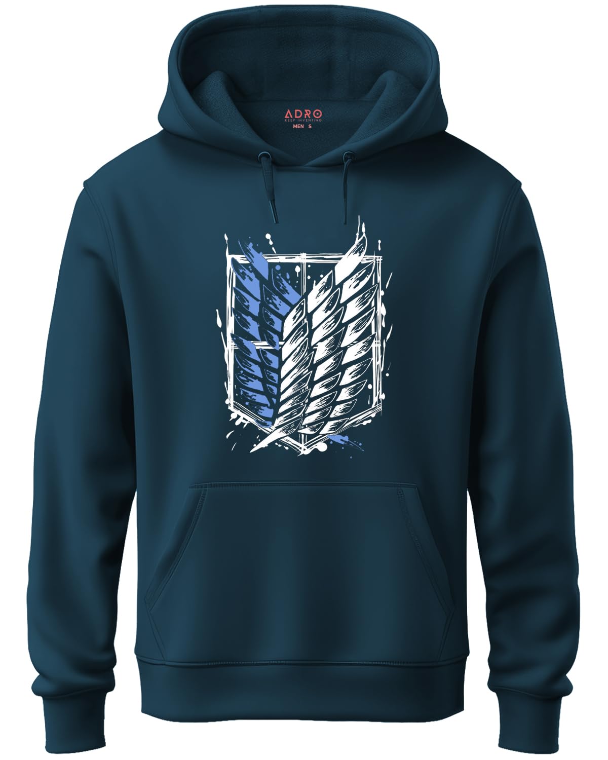 ADRO Men's Cotton Neck Hooded Sweatshirt (H22-M-AR2-SB_Teal)