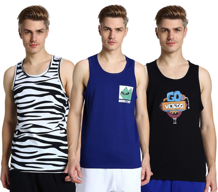 Veirdo Mens 100% Cotton Scoop Neck Regular Fit Sleeveless T-Shirt Combo