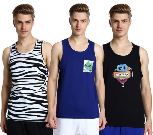 Veirdo Mens 100% Cotton Scoop Neck Regular Fit Sleeveless T-Shirt Combo